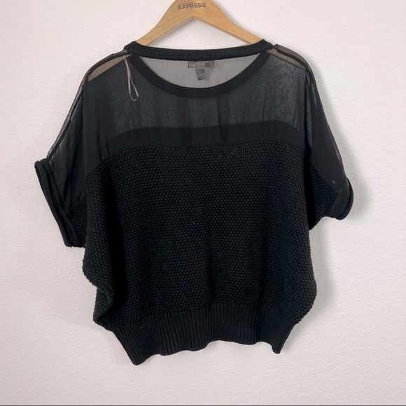 Love 21 Black Knit with Sheer Shoulder Top Size Small - Picture 3 of 3
